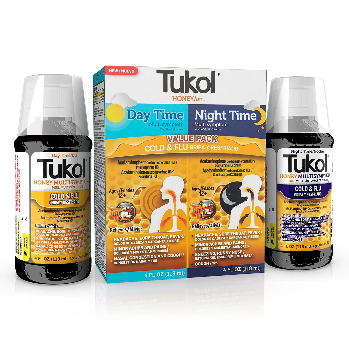 TUKOL • HONEY DAY AND NIGHT COUGH SYRUP COMBO PACK • 4 OZ (SET OF 2)