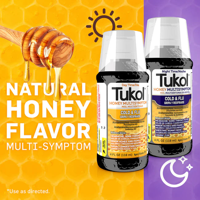 TUKOL • HONEY DAY AND NIGHT COUGH SYRUP COMBO PACK • 4 OZ (SET OF 2)